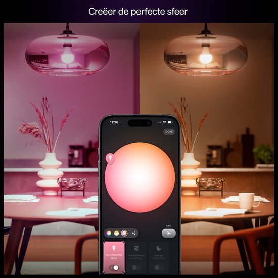 Ampoule LED Philips Hue Essential - culot E27 - lot de 3 ampoules - lumière blanche et colorée réglable - forme standard - éclairage connecté