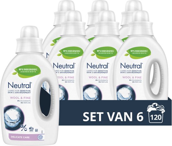 Détergent liquide neutre - Sans parfum et hypoallergénique - Laine et fines - 6 x 20 lavages - Emballage Advantage