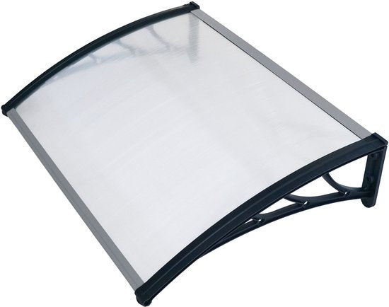 AXI Lux Auvent pour porte et véranda Noir – 128 x 75 x 24 cm – Polycarbonate transparent – Cadre en aluminium – Protection UV – Matériel de montage inclus