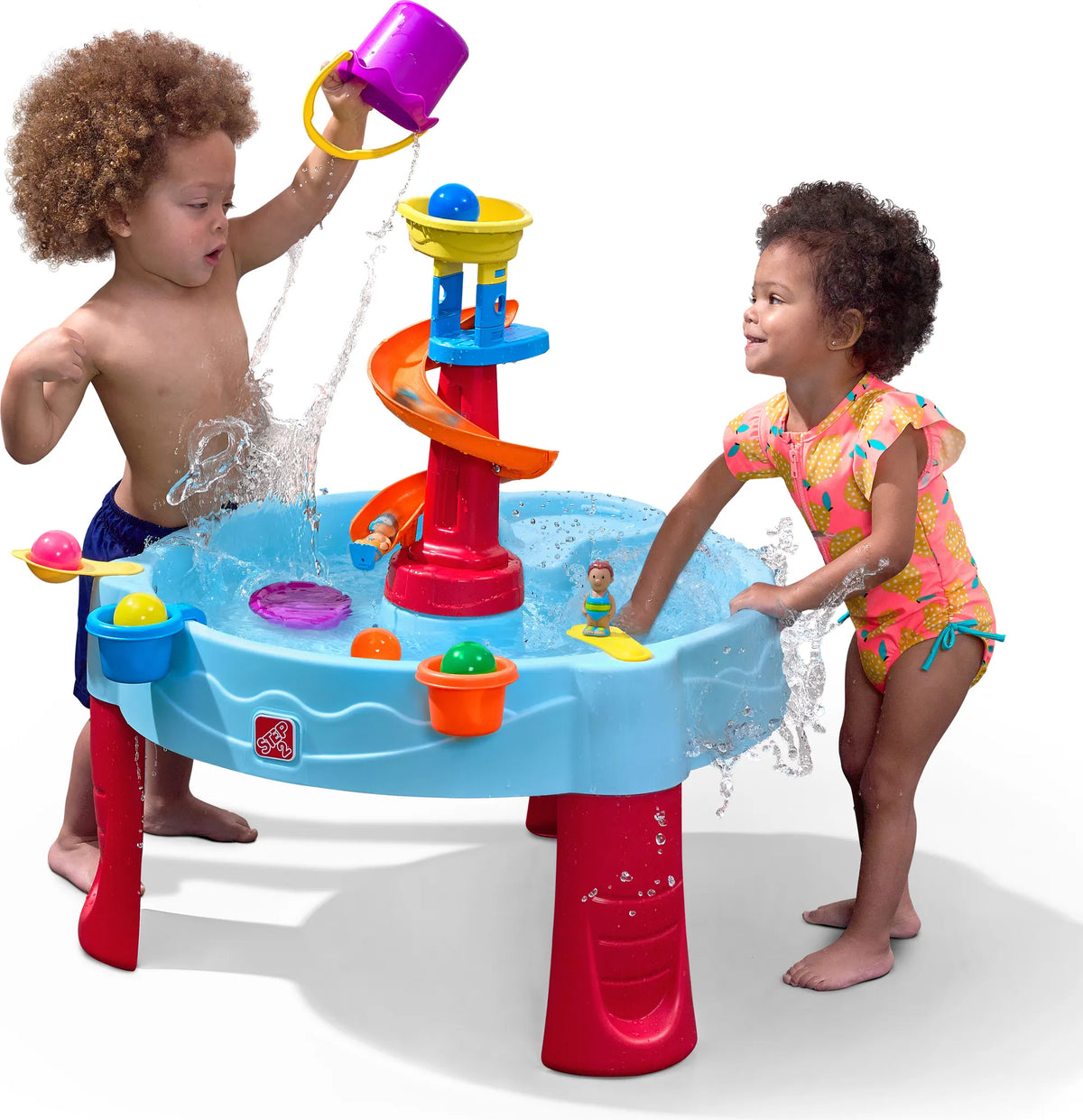 Table à eau Step2 Spiral Slide 66 x 66 x 57,1 cm – Bleu/Rouge – Lot d'accessoires de 13 pièces