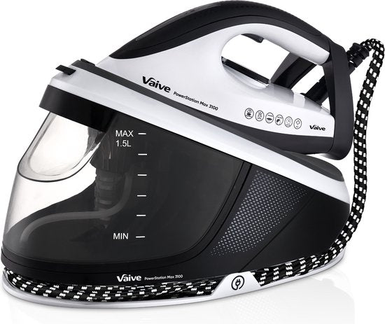 Fer à vapeur VAIVE - 3100W - Réservoir d'eau de 1,5 L - Cordon d'1,9 m - Noir/blanc