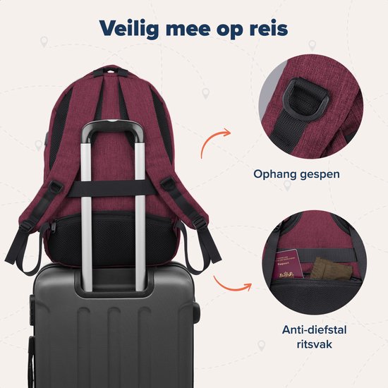 TRVLMORE Sac à dos à vie - Sac à dos avec compartiment pour ordinateur portable de 15,6 pouces - Cartable - Résistant aux éclaboussures - Hommes et femmes - Garçons et filles - 28L - Bourgogne