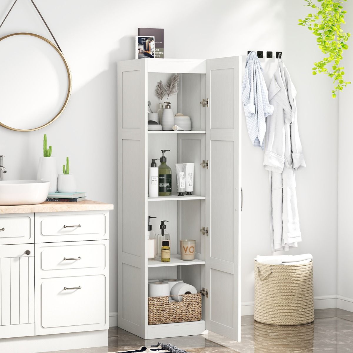 Meuble de rangement Coast - indépendant - 4 étagères - blanc - 150 cm de hauteur