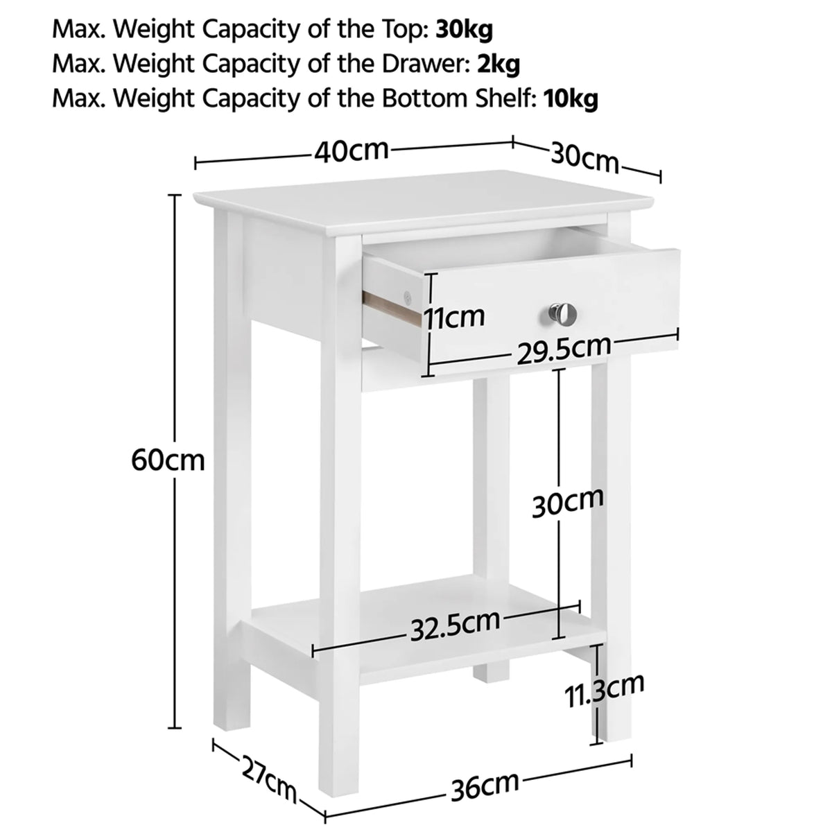 Yaheetech : table de chevet design avec tiroir et étagère, 40 x 30 x 61 cm – Blanc intemporel – MDF