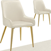 tectake® Chaise de salle à manger Avane - Aspect velours - Chaise ergonomique rembourrée avec pieds en acier doré - Capacité 120 kg - Chaise de salle à manger et de cuisine moderne - Lot de 2 - Beige