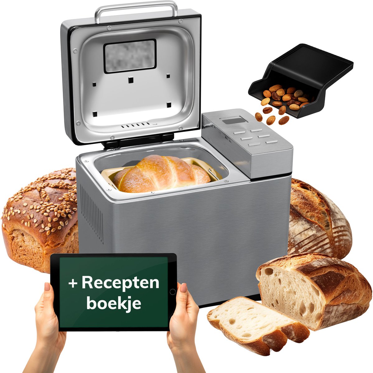 Skoov Bakemaster Breadmaker - acier inoxydable - céramique - 345x248x310 mm - 650W - 19 programmes - sans PFAS ni téflon