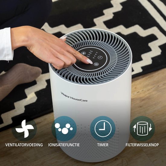 Purificateur d'air Vitapur - Purificateur d'air - Purificateur d'air avec filtre HEPA - Ioniseur à flux de 360 degrés - Extrêmement silencieux avec minuterie - Blanc