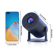Mini-projecteur portable XBJ - Bleu - Android 11 - Wi-Fi 6 et Bluetooth 5.2 - 200 ANSI - Orientable à 180° - Taille d'image de 40 à 200 pouces - 14 x 11,9 x 21,8 cm