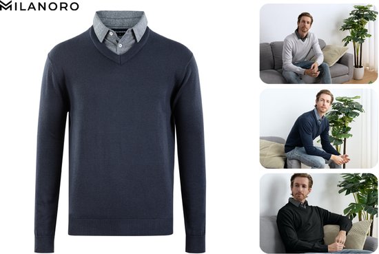 Milanoro - Pull homme à col chemise - Gris foncé - XXL