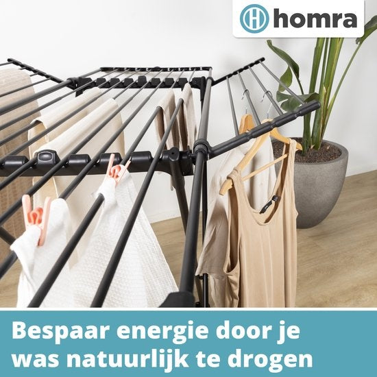 Homra étendoir à linge pliable - jusqu'à 22m de lavage - étendoir à linge pliable - étendoir à linge peu encombrant - étendoir à linge - séchage écologique du linge - 182x97x103 CM - métal noir - convient aux familles nombreuses