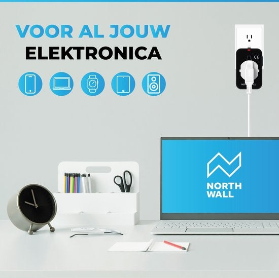 Adaptateur Universel avec 2 ports USB à charge rapide - Northwall - Prise de voyage internationale pour plus de 150 pays - Angleterre, Amérique, Afrique du Sud, USA, Italie, Royaume-Uni, Australie, Inde, ...