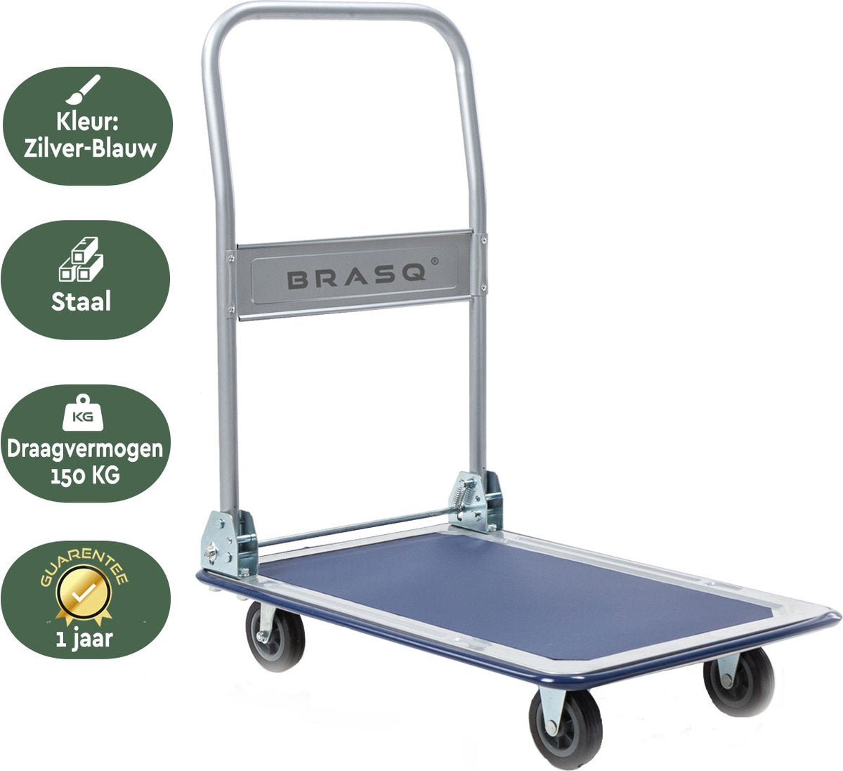 BRASQ Chariot à plate-forme pliable - Capacité 150 KG - Chariot de transport - Chariot de stockage - Chariot à plate-forme