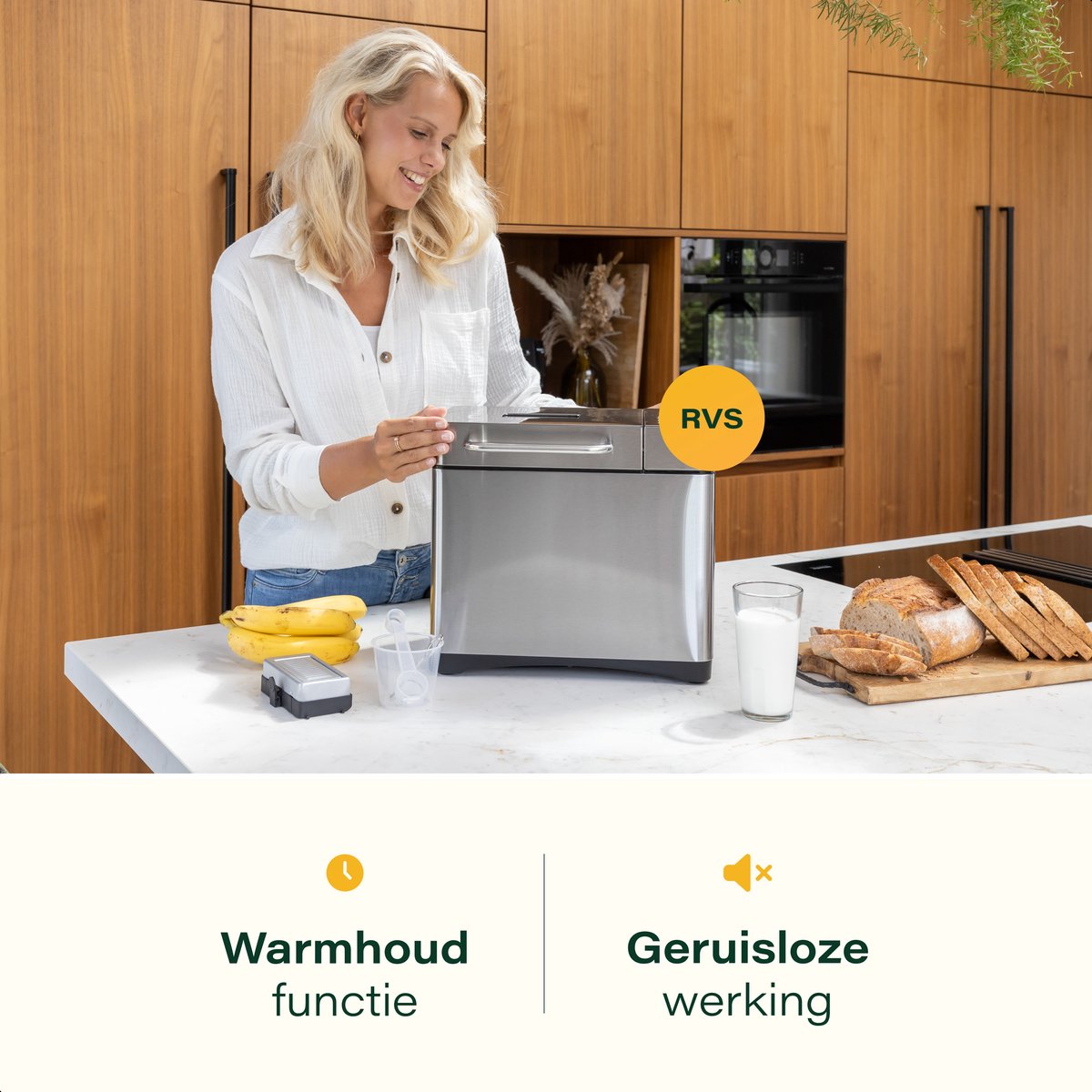 Skoov Bakemaster Breadmaker - acier inoxydable - céramique - 345x248x310 mm - 650W - 19 programmes - sans PFAS ni téflon