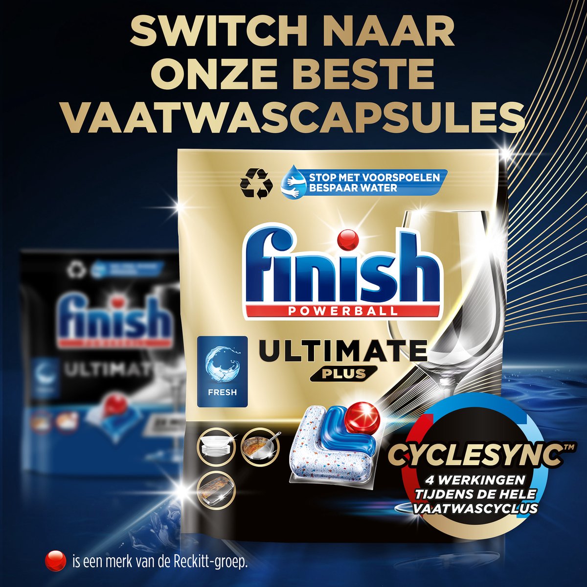 Finish Ultimate Plus All in One Dishher Tablets Regular - 47 Capsules - 15.5 x 11 x 9 cm - Blanc/Bleu