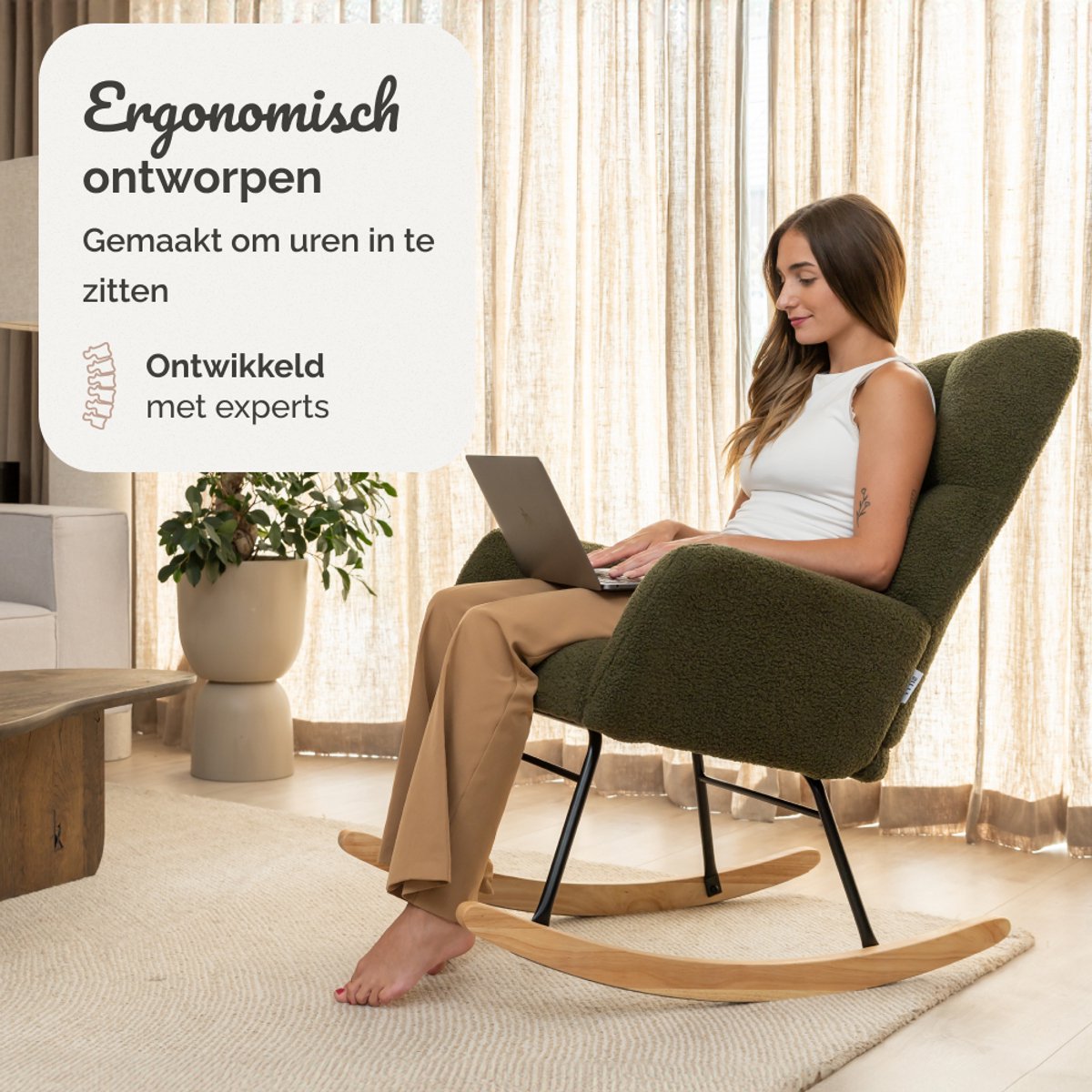 SITTT Fauteuil à bascule Noella - vert foncé - 70x96x97 cm - fauteuil de relaxation et de puériculture