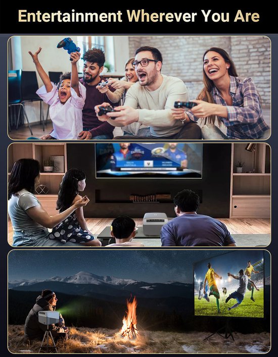 Fuegobird A6 Beamer - 1080P Full HD - Projecteur Smart Home - Support 4K - Android TV 9.0 - 450 ANSI - Streaming avec IOS & Android - Autofocus et 4D keystone - 2GB RAM+32GB ROM - WiFi6 - 2.4G/5G WiFi - BT5.0 - Netflix/Prime Video/Youtube - Gris
