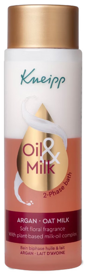 Huile de bain Kneipp 2 phases à l'argan et au lait d'avoine 250 ml – Jaune/Blanc – Huile d'argan et lait d'avoine