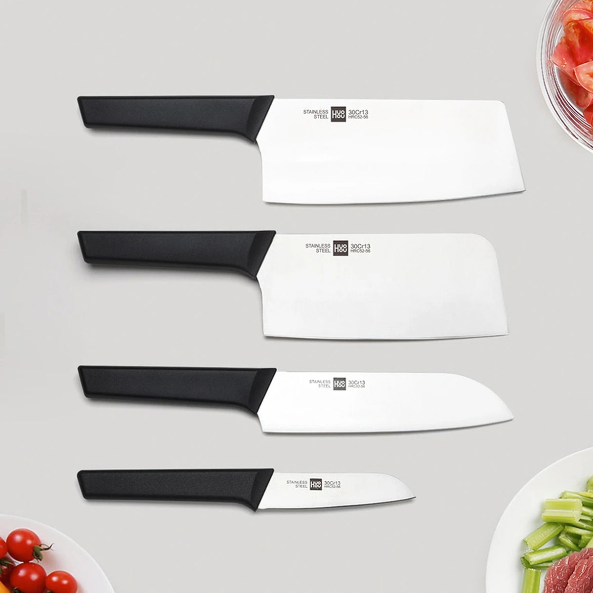Ensemble de couteaux de cuisine HuoHou avec bloc en bois - 6 pièces - acier inoxydable