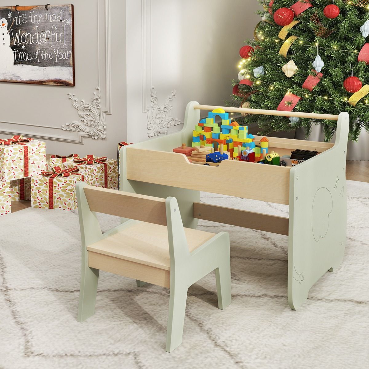 Ensemble de table pour enfants Coast 3-en-1 - avec plateau réversible et espace de rangement dissimulé - vert
