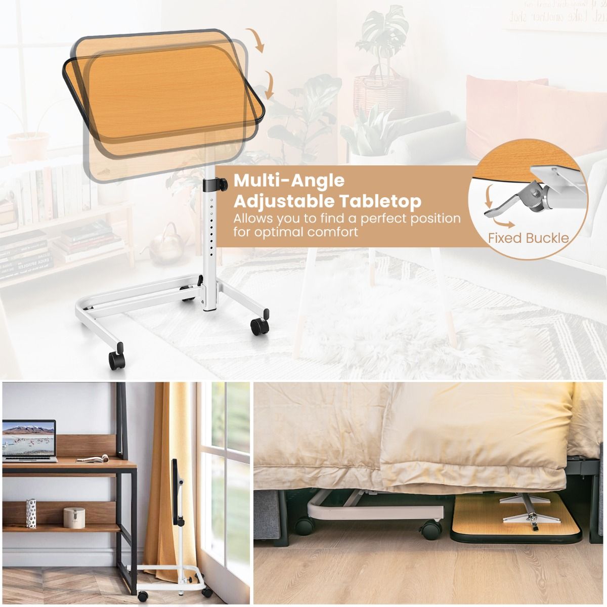 Table de lit Coast - Réglable en hauteur sur 9 positions - Plateau inclinable - couleur naturelle