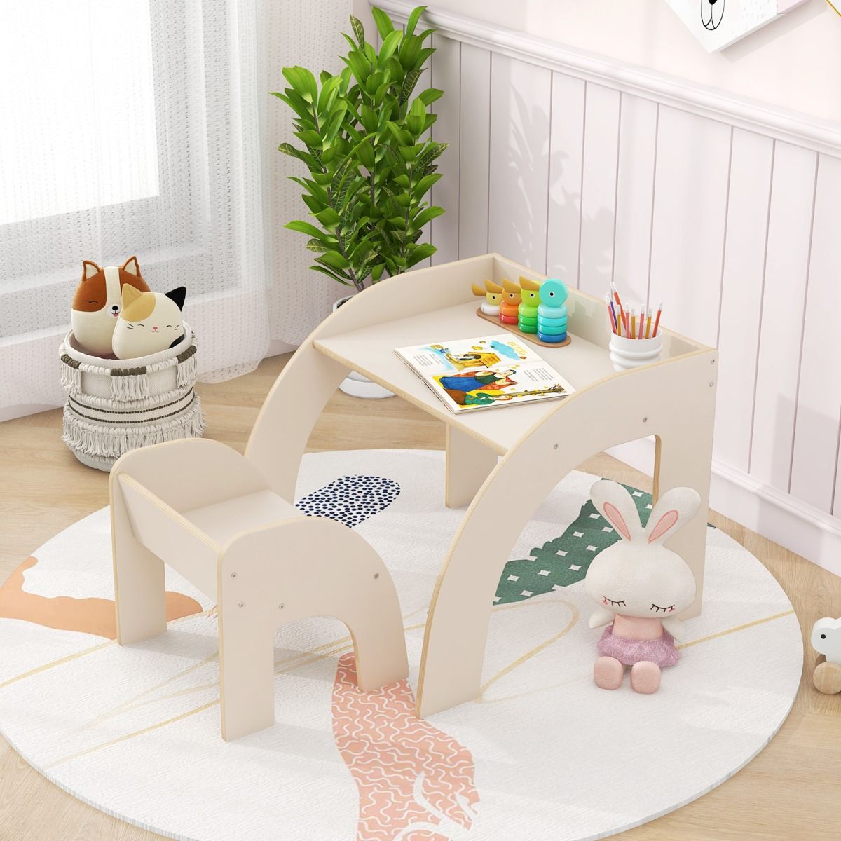 Table enfant Coast avec 2 chaises en bois - 60 × 60 × 52 cm - Bois naturel