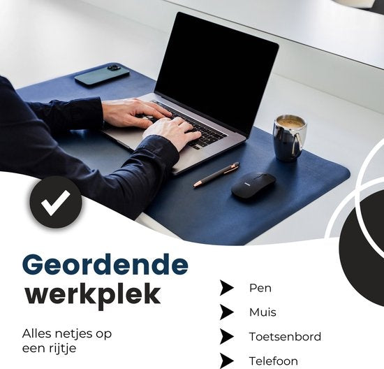 WURK Tapis de bureau professionnel en cuir synthétique - Organisateur de bureau - Accessoires de bureau - Tapis de souris XXL- Inclut un clip de câble - 90x45 - Bleu