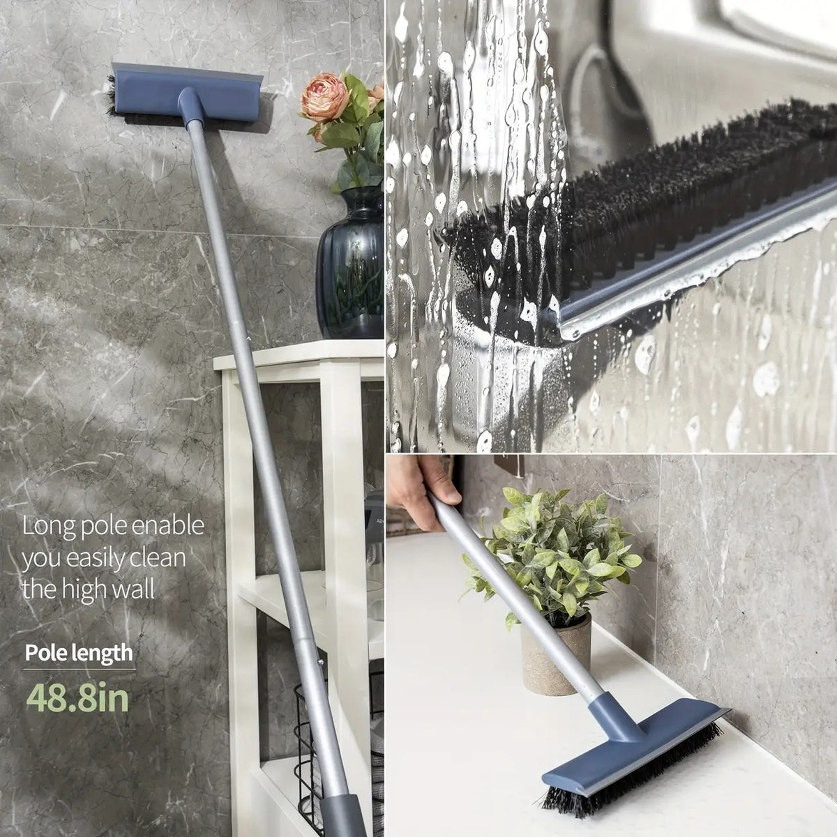 Brosse à récurer 2-en-1 emmama avec poignée de traction - Manche réglable