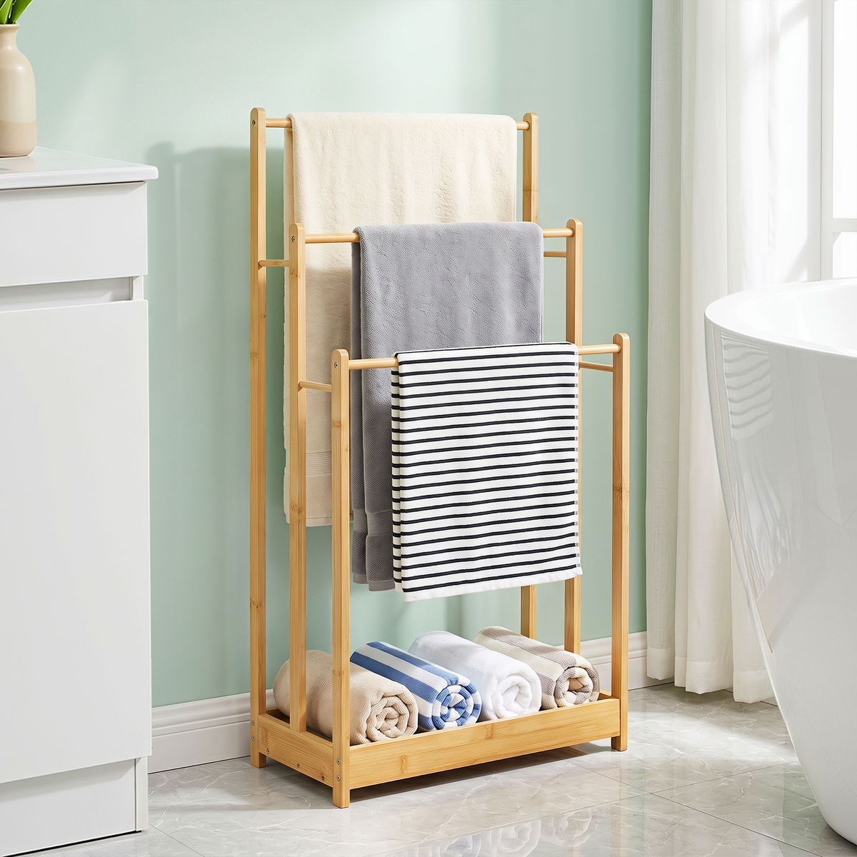 Porte-serviettes Coast - Bambou - En forme d'escalier - 45 x 22 x 86 cm - Naturel