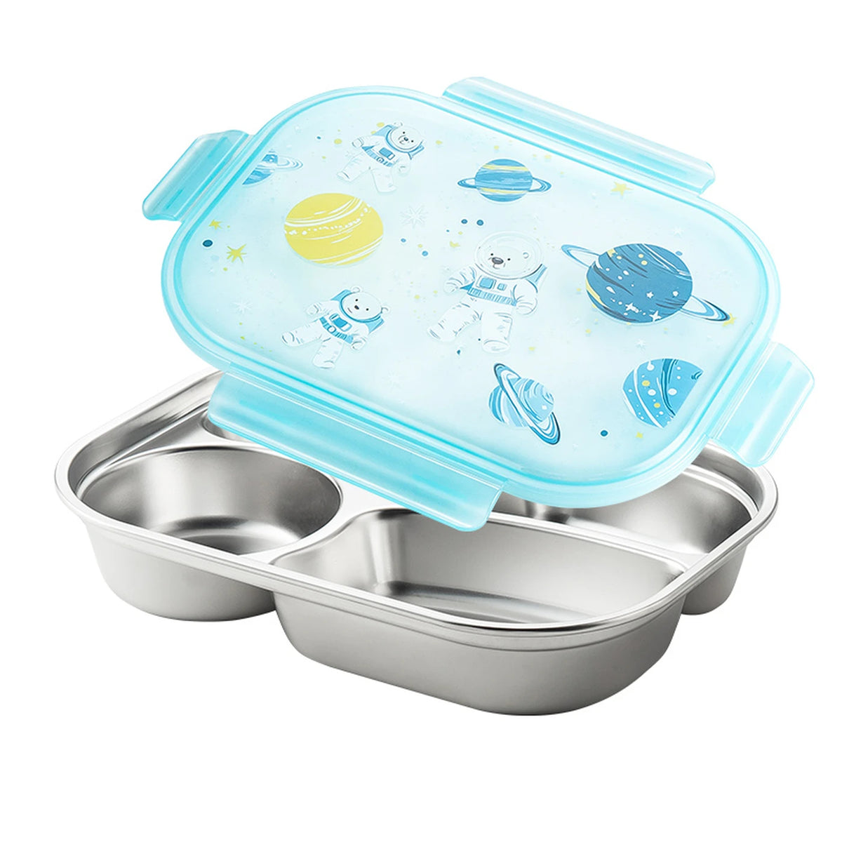 Boîte à repas Maxcook Bento – 4 compartiments – Acier inoxydable 316 – Design inspiré de l'espace – MCWA5499 : boîte à repas avec couvercle orné d'un motif d'astronaute, boîte à repas portable pour le bureau ou un pique-nique MCWA5499