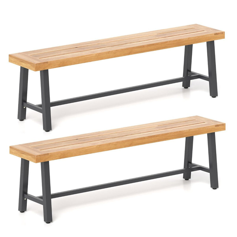 Coast Lot de 2 bancs d'extérieur en bois d'acacia 160 cm - Bancs de terrasse pour 3 personnes avec structure en métal noir html Copy Edit