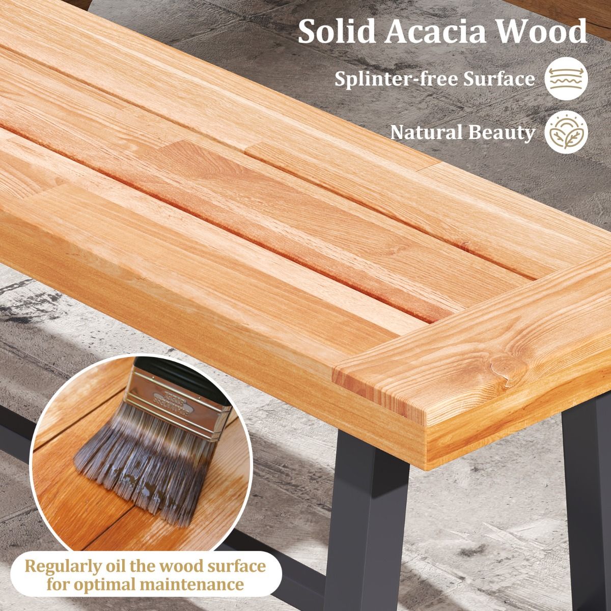 Coast Lot de 2 bancs d'extérieur en bois d'acacia 160 cm - Bancs de terrasse pour 3 personnes avec structure en métal noir html Copy Edit