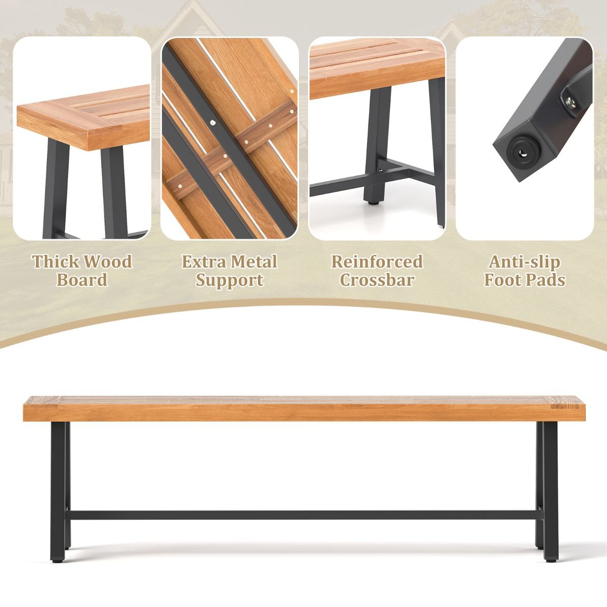 Coast Lot de 2 bancs d'extérieur en bois d'acacia 160 cm - Bancs de terrasse pour 3 personnes avec structure en métal noir html Copy Edit