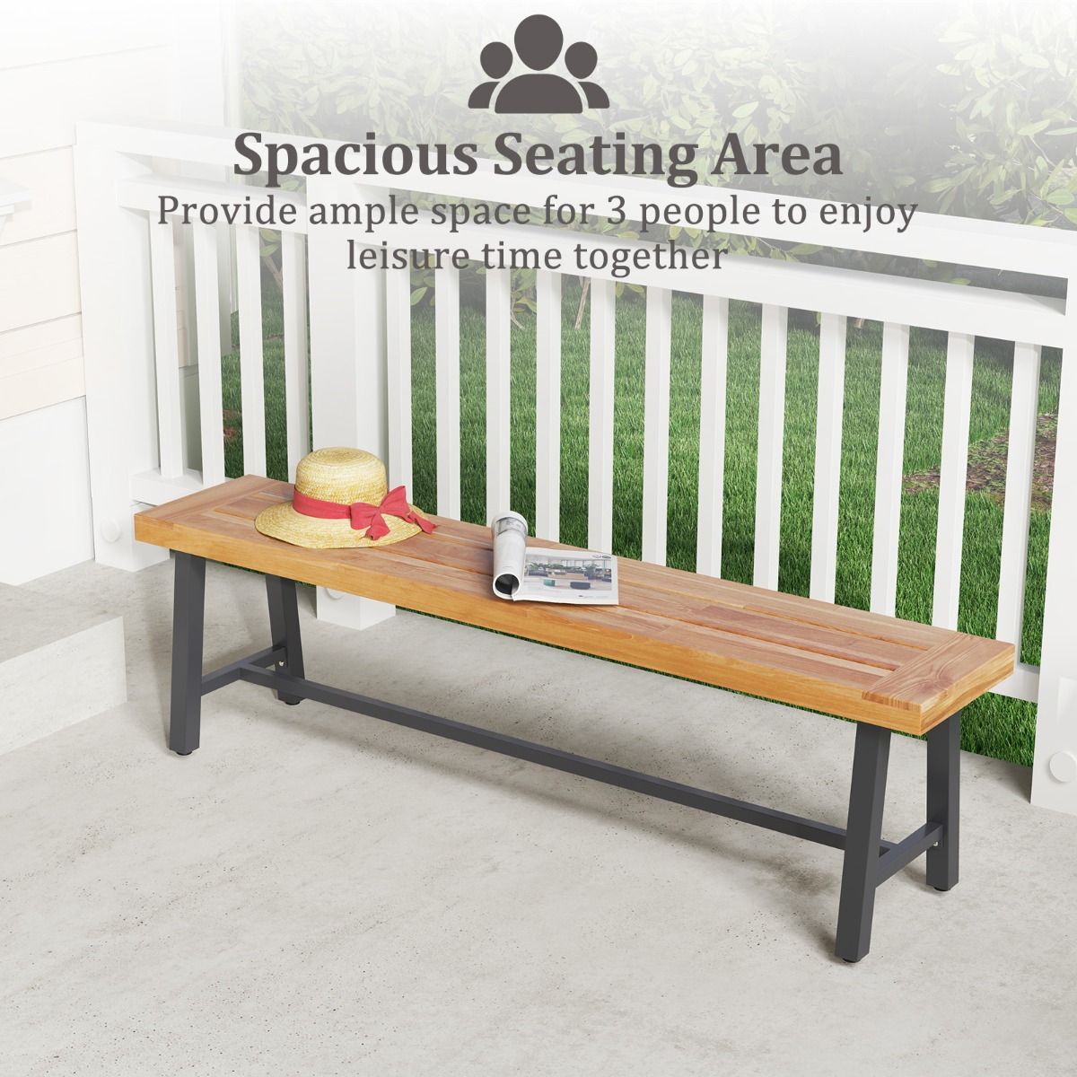 Coast Lot de 2 bancs d'extérieur en bois d'acacia 160 cm - Bancs de terrasse pour 3 personnes avec structure en métal noir html Copy Edit