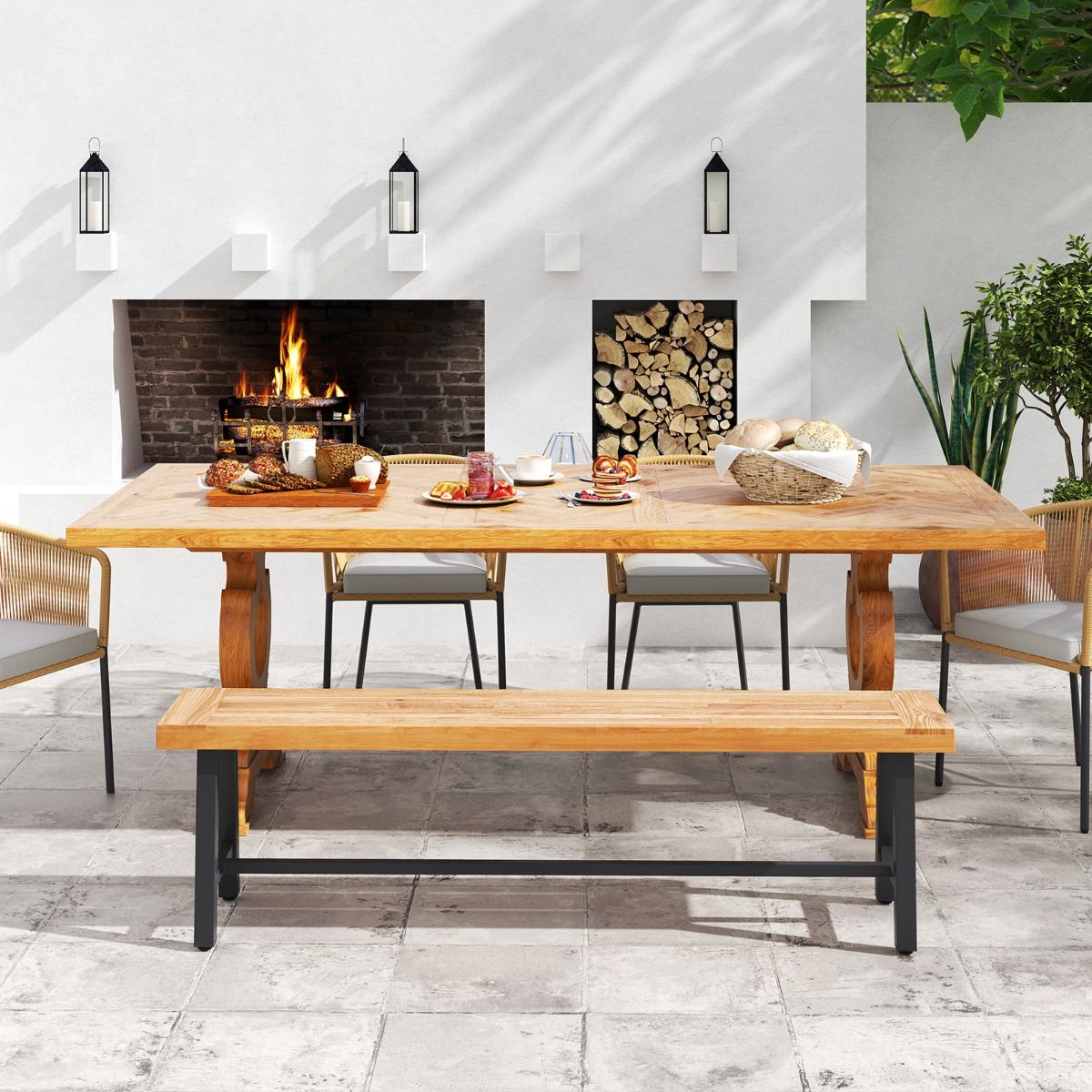 Coast Lot de 2 bancs d'extérieur en bois d'acacia 160 cm - Bancs de terrasse pour 3 personnes avec structure en métal noir html Copy Edit