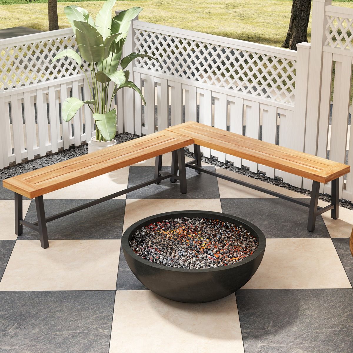 Coast Lot de 2 bancs d'extérieur en bois d'acacia 160 cm - Bancs de terrasse pour 3 personnes avec structure en métal noir html Copy Edit
