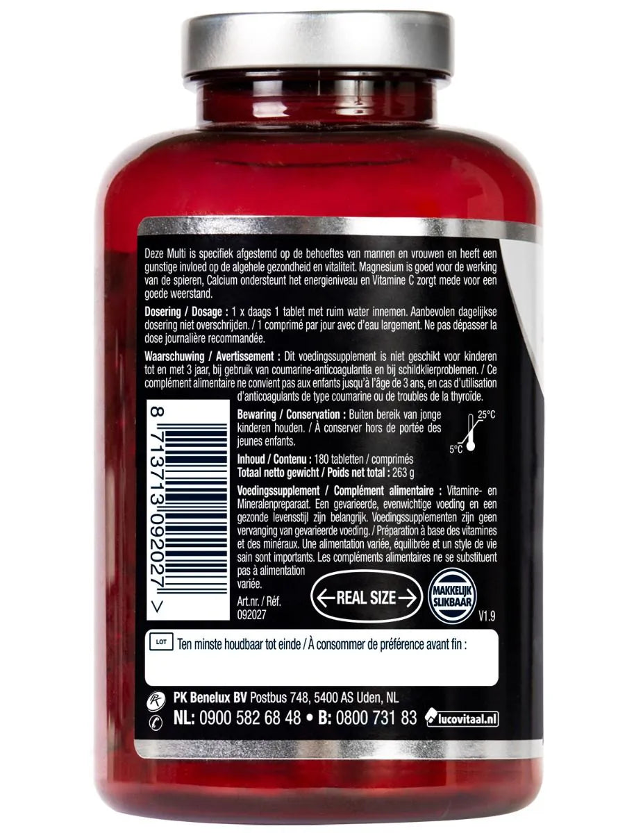 Lucovitaal Multi A-Z - 2 x 180 comprimés - Pour hommes et femmes - Avec du magnésium, du calcium et de la vitamine C