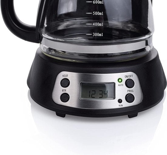 Cafetière Tristar CM-1235 - Cafetière à filtre 750 ml - Adaptée au camping - Fonctions numériques et minuterie - Pichet en verre, filtre à café amovible - 7 tasses - Noir