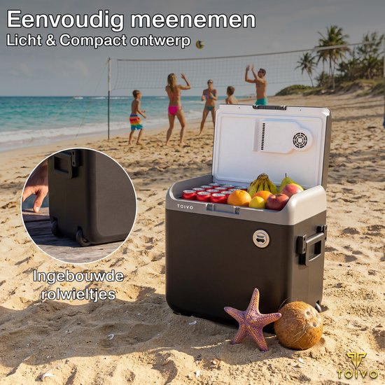 Glacière électrique Toivo - 40 litres - 12 V et 230 volts - Voiture - Réfrigérateur de camping - Refroidissement et chauffage - Frigobox - Noir