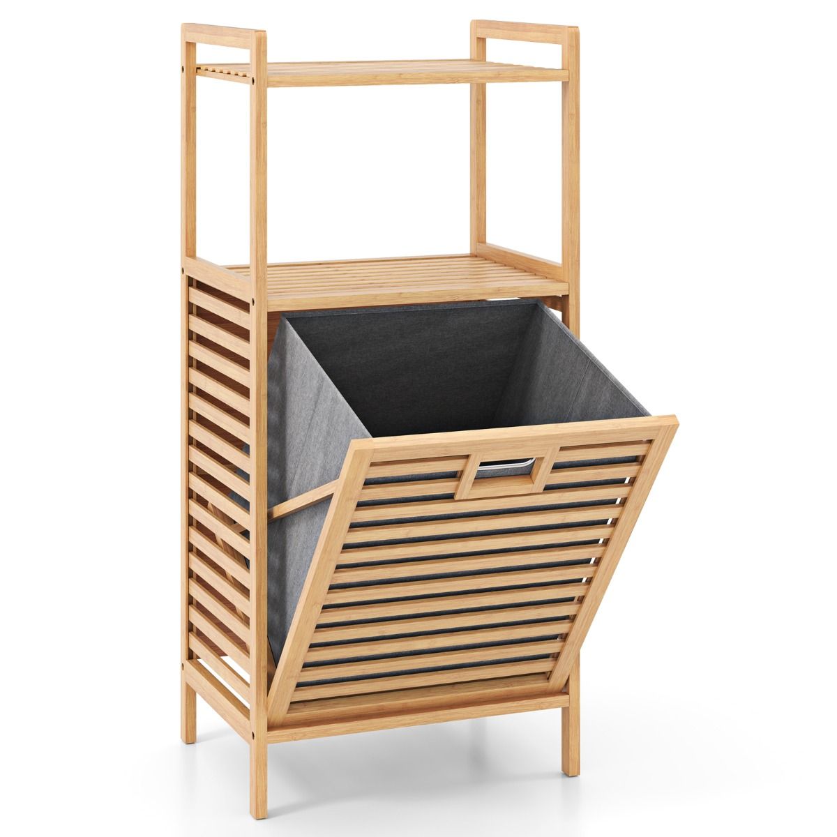 Coast Bathroom Rack with Laundry Basket 43.5x33x96 cm - Bamboo - Natural - With 2 Shelves and Removable Laundry Bag