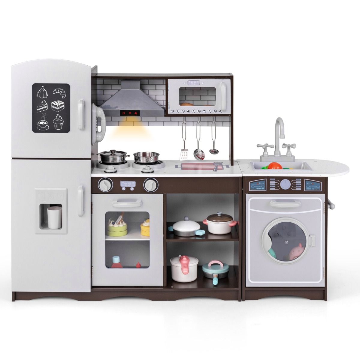 Coast Corner Kitchen Set for Kids - Dark Brown - 121 x 29 x 83 cm - Cuisine en bois avec son et lumière
