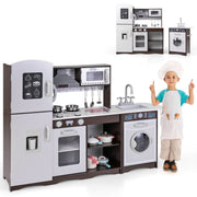 Coast Corner Kitchen Set for Kids - Dark Brown - 121 x 29 x 83 cm - Cuisine en bois avec son et lumière