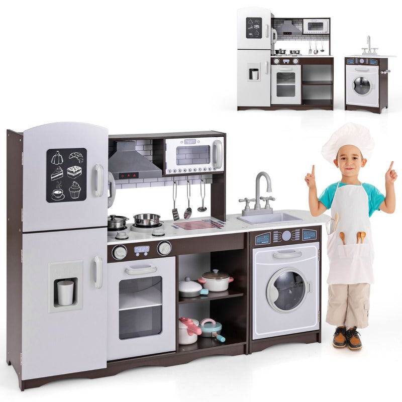 Coast Corner Kitchen Set for Kids - Dark Brown - 121 x 29 x 83 cm - Cuisine en bois avec son et lumière