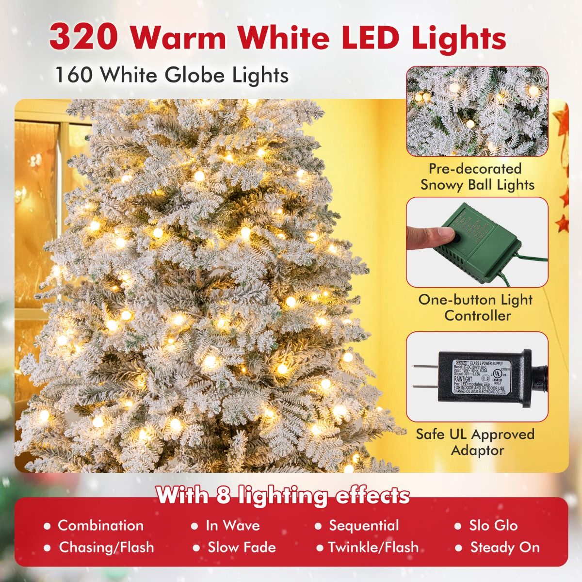Sapin de Noël artificiel Coast - enneigé - avec éclairage LED - 210 cm - vert et blanc