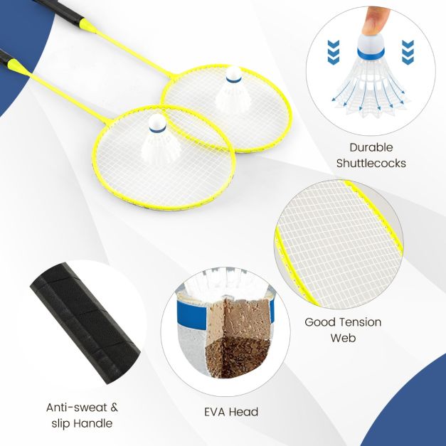 Coast Portable Badminton Set Yellow - 270 x 160 cm - avec filet, 2 raquettes, 2 volants et boîte de rangement - intérieur et extérieur