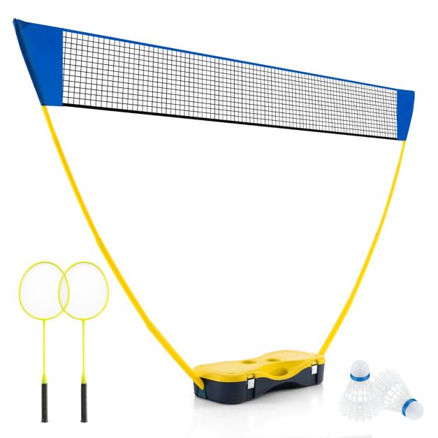Coast Portable Badminton Set Yellow - 270 x 160 cm - avec filet, 2 raquettes, 2 volants et boîte de rangement - intérieur et extérieur
