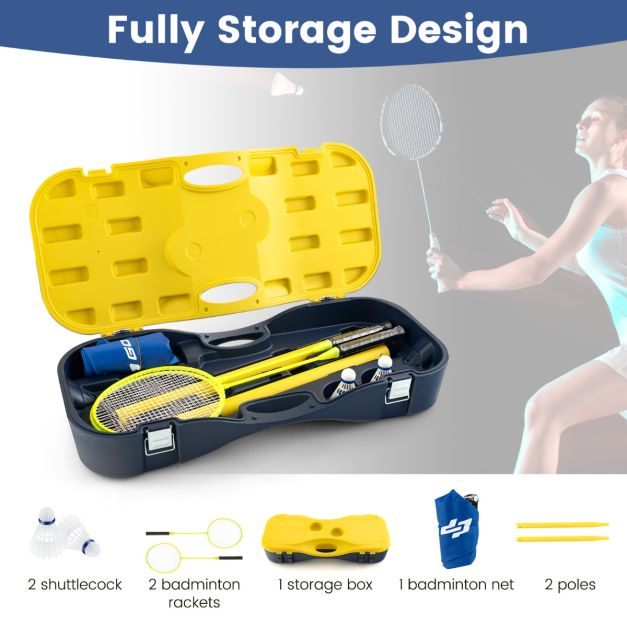 Coast Portable Badminton Set Yellow - 270 x 160 cm - avec filet, 2 raquettes, 2 volants et boîte de rangement - intérieur et extérieur