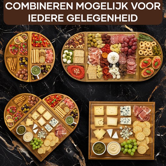 Plateau à tapas Villux - Plateau apéritif - Plateau de service - Plateau à fromages - Plateau à amuse-bouches - Plateau à tapas en acacia - Plateau apéritif magnétique - E-book inclus - 66 cm