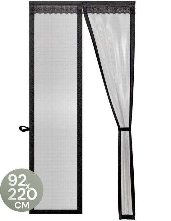 O'DADDY® Rideau de porte Deluxe FIBER - Rideau anti-moustiques magnétique - Pour les nouvelles constructions et les portes standard - Installation facile - Moustiquaire de porte noire - 92x220 cm