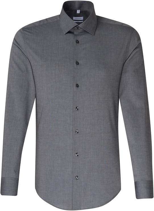 Seidensticker Chemise d'affaires pour hommes, slimfit, thermocollant, col Kent, manches longues, 100% coton, gris foncé, 44
