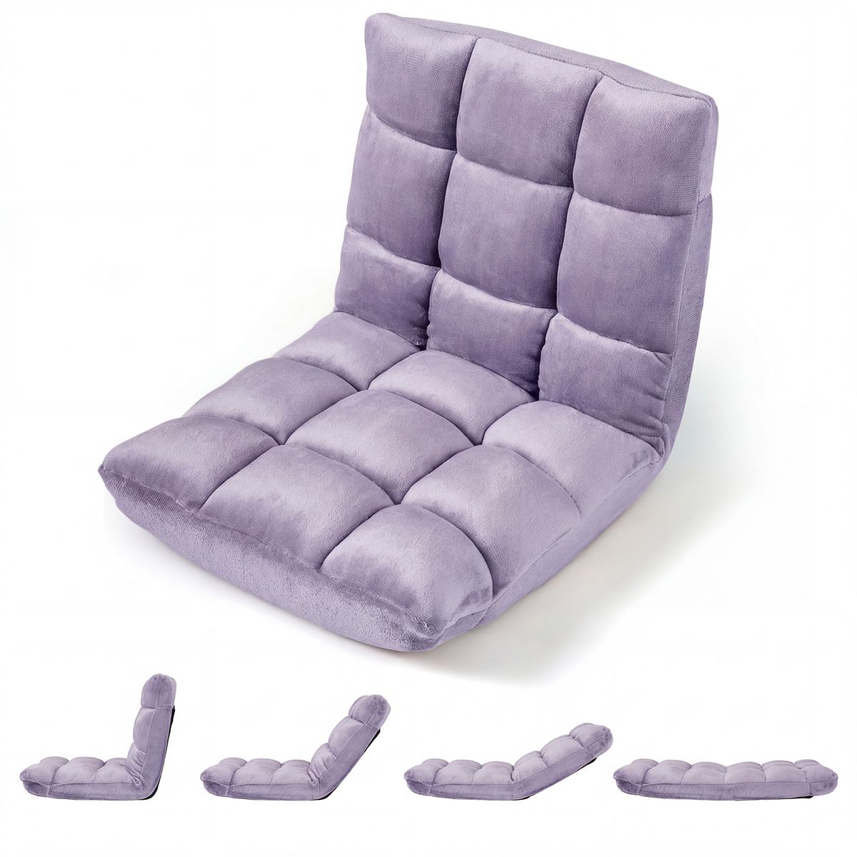 Fauteuil de sol pliable Coast - Dossier réglable sur 14 positions - Velours et mousse haute densité - Vert